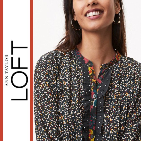 Loft | 'Fall Florals' Mixed Print Blouse Top - Picture 4 of 13